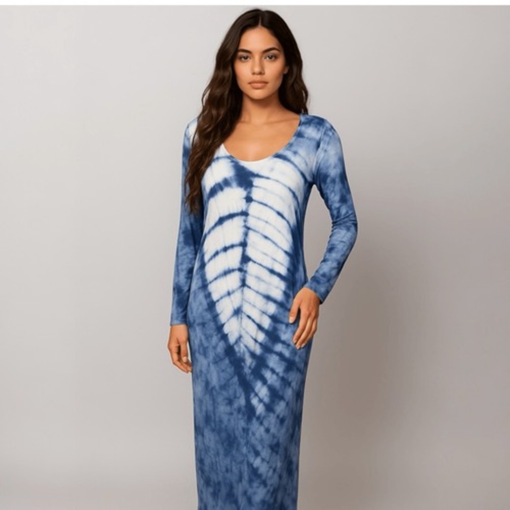Romeo & Juliet Couture Womens Tie Dye‎ Maxi Dress Size L Blue White Boho Resort